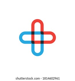 Red and blue cross element help icons business logo, medical cross logo design. Stock vector illustration isolated on white background.