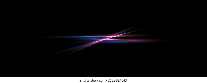 Red blue crossing Laser beam, neon Glowing parallel lines, Shine light rays, abstract banner with on black background  . Futuristic divider overlay eps png
