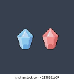red and blue crystal in pixel style