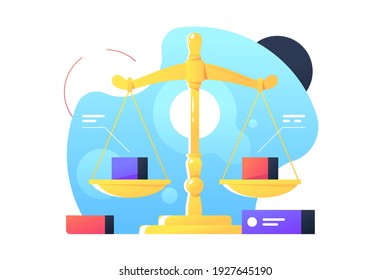 Objeto cúbico rojo y azul en libra o escala. Icono aislado concepto de medición física usando herramientas. Ilustración vectorial.