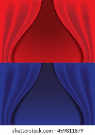 red and blue curtains  isolated  background, vector illustration