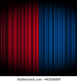 Red And Blue Curtains On Theater Or Cinema Stage