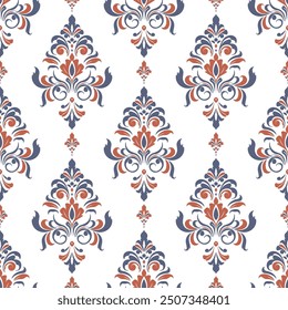 Patrón sin costuras de Vector damasco rojo y azul. Antiguas, Elementos Paisley. Motivos tradicionales turcos. Ideal para la tela y la materia textil, el Fondo de pantalla, el embalaje o cualquier idea deseada.