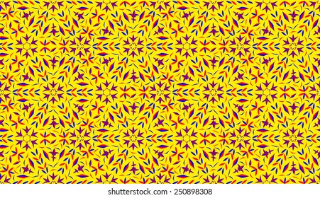 Red and blue decorative pattern on yellow background
