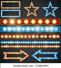 Red and blue design elements with  light bulbs, Vector illustration