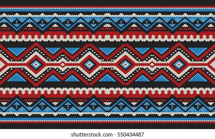 Red And Blue Detailed Traditional Folk Sadu Arabian Hand Weaving Pattern