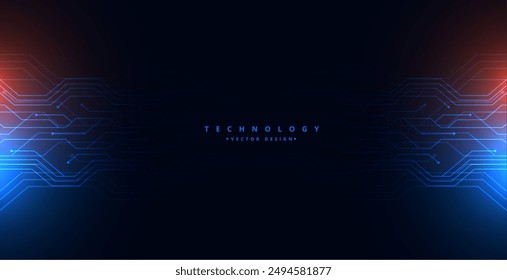 red and blue digital circuit line futuristic background for internet connection vector