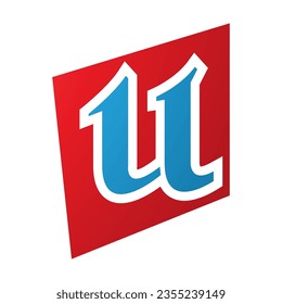 Red and Blue Distorted Square Shaped Letter U Icon on a White Background