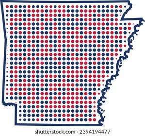 Red and Blue Dots Map Arkansas State of USA Topography