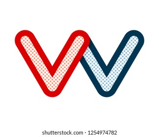 red and blue dotted W initial alphabet design