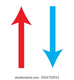 Red and blue up and down arow. Red arrow pointing to the up direction and blue arrow pointing to the down direction.