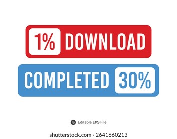 Red and Blue Download Progress Bars Vector Illustration 10 Percent and 30 Percent Complete