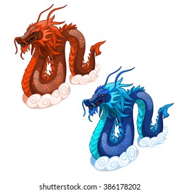 Red and blue dragons. Vector illustration.