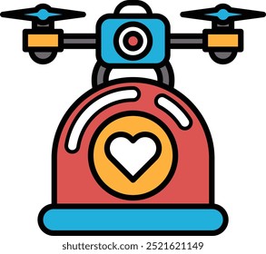 Un dron rojo y azul con un corazón. El dron está diseñado para parecerse a un corazón y probablemente se utiliza para ocasiones especiales o eventos