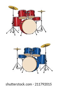 red and blue drums set isolated