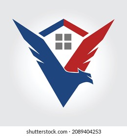 Red and Blue Eagle With House For Real Estate Logo Concept