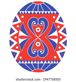 Huevo rojo y azul de Pascua. Huevo con pintura tradicional de Pascua.