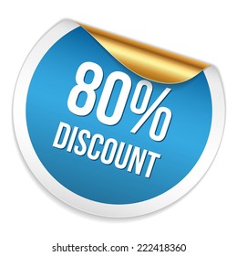 Red blue eighty percent discount sticker on white background
