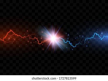 Red and blue electric lightning collision. Versus abstract background with thunderbolt. Vector