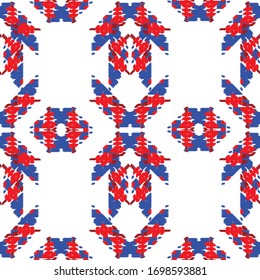 Red and blue embroidery ornament. Fashion texture for fabric textile.