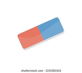 Red and blue eraser school education logo design. Erasing tool vector. Isometric drawing item, education and knowledge, geometry lesson or class equipment vector design and illustration.
