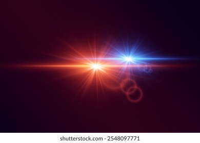 Uma explosão de energia vermelha e azul, um flash de estrelas brilhantes e energia.