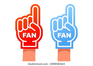 red and blue fan glove on hand. flat vector illustration.