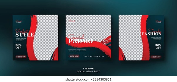 Red and blue fashion sale social media post Set of 3 Editable Template
