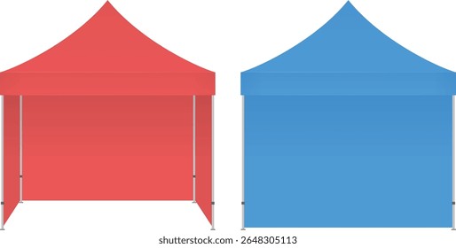 Ilustração vetorial das tendas vermelhas e azuis do festival para o design da cabine do evento e o uso do mercado exterior