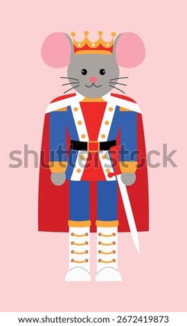 Red and Blue Festive Mouse King From Nutcracker, Christmas Toy Character for Celebrate, Greeting Toy Figurine illustration