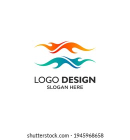 Design-Vorlage für das rote und blaue Feuer-Logo
