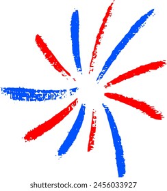 Red and blue firework brush style.. .Independence day party decor. 4th of July firework.