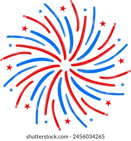 Red and blue firework brush style.. .Independence day party decor. 4th of July firework.