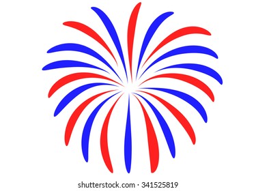 Red and blue firework design on white background 