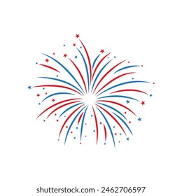 Vector rojo y azul del icono de los fuegos artificiales con la estrella para el diseño del elemento del día de la independencia americana del 4 de julio