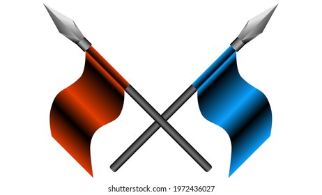 Red and blue flag spears