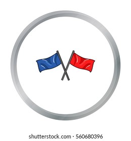 Red and blue flags icon in cartoon style isolated on white background. Paintball symbol stock vector illustration.