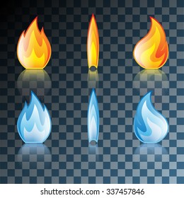 Red And Blue Flame Icon Set Isolated On Transparent Background. Illustration Vector Eps10. 