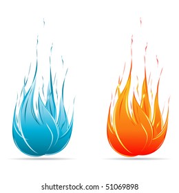 Red and Blue flame icon set isolated on white