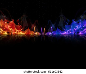 Red And Blue Flames On A Black Background