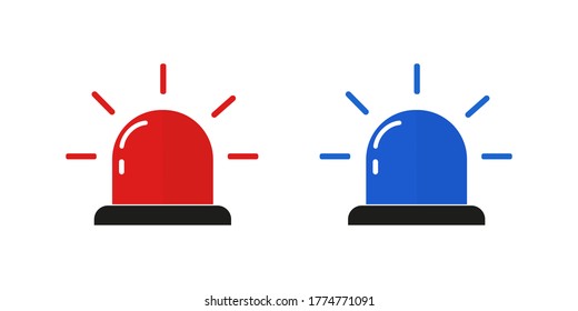 Red and blue flashers. Ambulance or police red and blue flasher . Vector icon . Light concept .Special Flashers , set on white backround. 10 eps