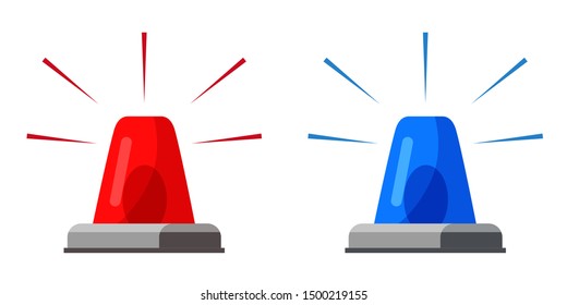 Red and blue flashers flat vector illustration. Medical and police departments transport alarms isolated cliparts set on white background. Emergency service, car lights, police beacon