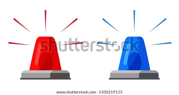Red and blue flashers flat vector illustration.\
Medical and police departments transport alarms isolated cliparts\
set on white background. Emergency service, car lights, police\
beacon