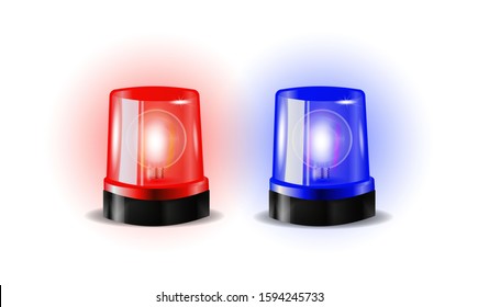 Red and blue flashers Siren Vector. Realistic Object. White Background vector Illustration. Light Effect. Beacon For Police Cars Ambulance, Fire Trucks. Emergency Flashing Siren.