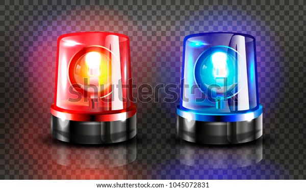 Red \
and blue flashers Siren Vector. Realistic Object. Light Effect.\
Beacon For Police Cars Ambulance, Fire Trucks. Emergency Flashing\
Siren. Transparent Background vector\
Illustration