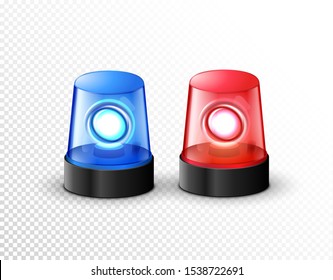 Red blue flashing police beacon alarm. Police light siren emergency equipment. Danger flash ambulance beacon.
