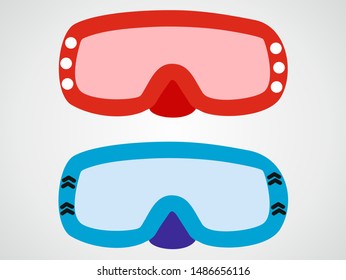 Red and blue Flat diving mask on gray background. VECTOR.