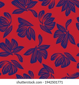 Red and blue Floral botanical seamless pattern background suitable for fashion prints, graphics, backgrounds and crafts