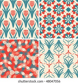 red blue floral patterns in set