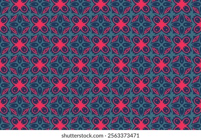 Red and blue floral textile pattern design